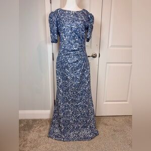 Xscape Blue Sequin Lace Sheath Gown Formal Gala Prom Mother Bride Altered 12